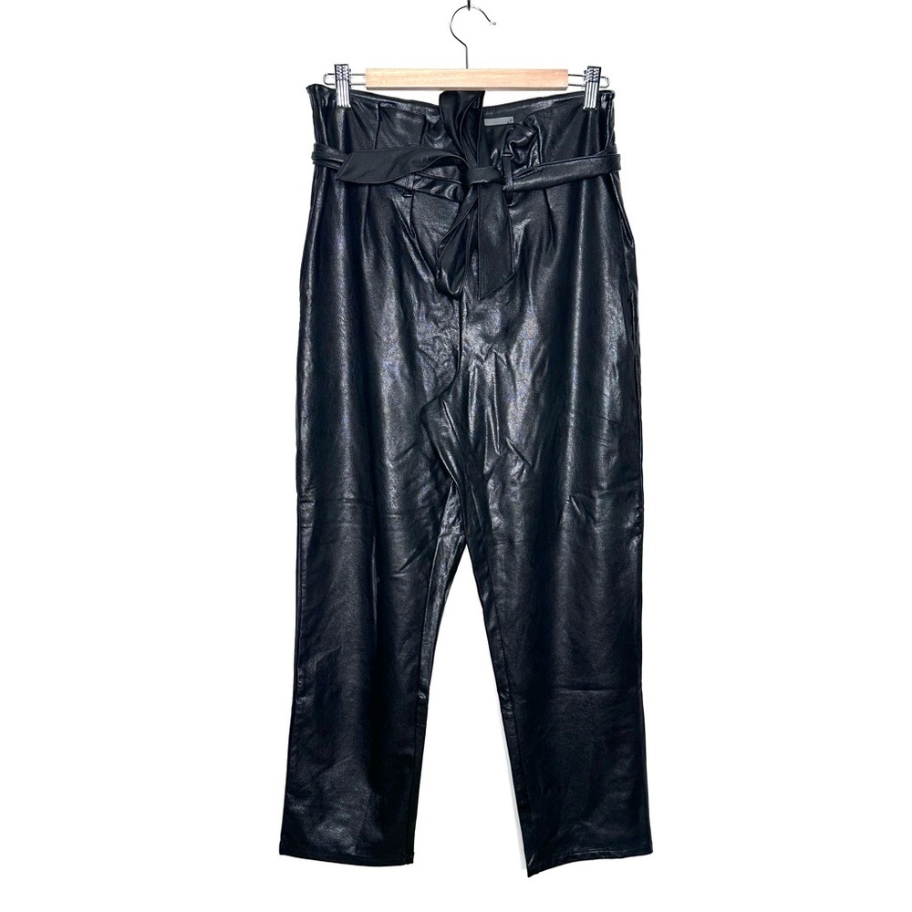 Commando Black Faux Leather Paper Bag Tie Waist Pants Size Medium - Picture 4 of 7